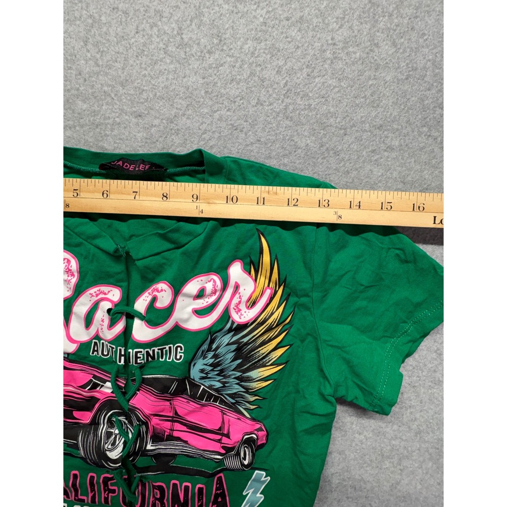 Jade Lee Green‎ Racer California Motorcycle Graphic Lace Up Crop Top Shirt Large - Picture 4 of 8